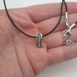 16+2 Inch Sterling Silver & Rubber Cubic Zirconia Fossil Necklace A1228